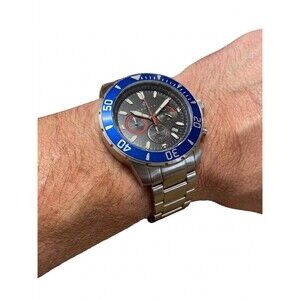 Nautis Men's Quartz Chronograph Date Watch Blue Rotating Bezel Black Dial